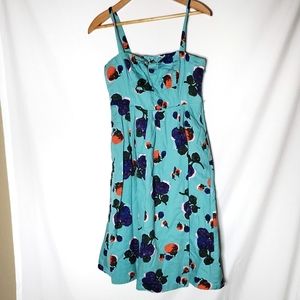 Maeve Blue Adjustable Straps Tank Floral Dress with Pockets and Bow Size Medium